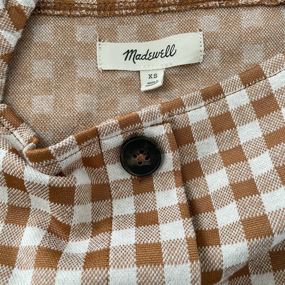 Madewell Gingham Jacquard Square Neck Puff Sleeve Top XS Saddle Brown - Picture 6 of 7